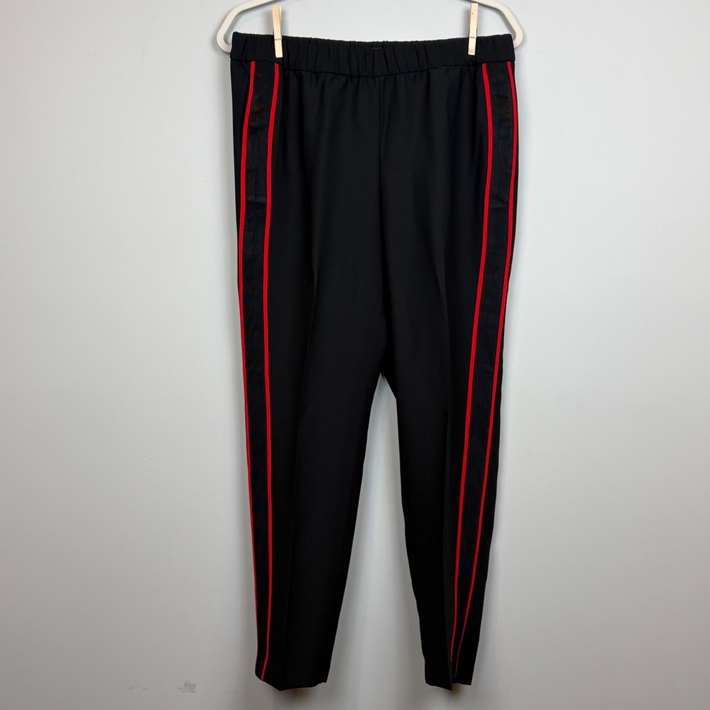 NWT Banana Republic Hayden Pull On Tuxedo Stripe Pant Black & Red SZ M